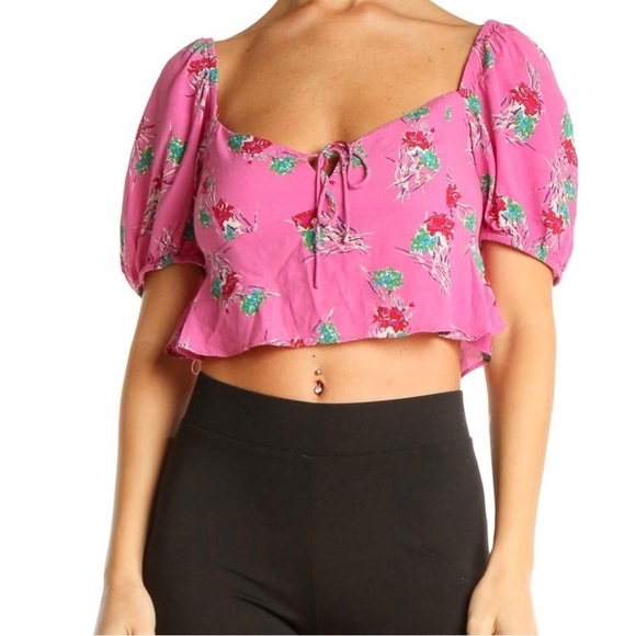 Zara Pink Floral Milkmaid Crop Top - Picture 3 of 10
